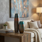 Ahenk Collection Handmade Ceramic Duo Vase Set Petrol Green Brown Copper Ahenk Collection