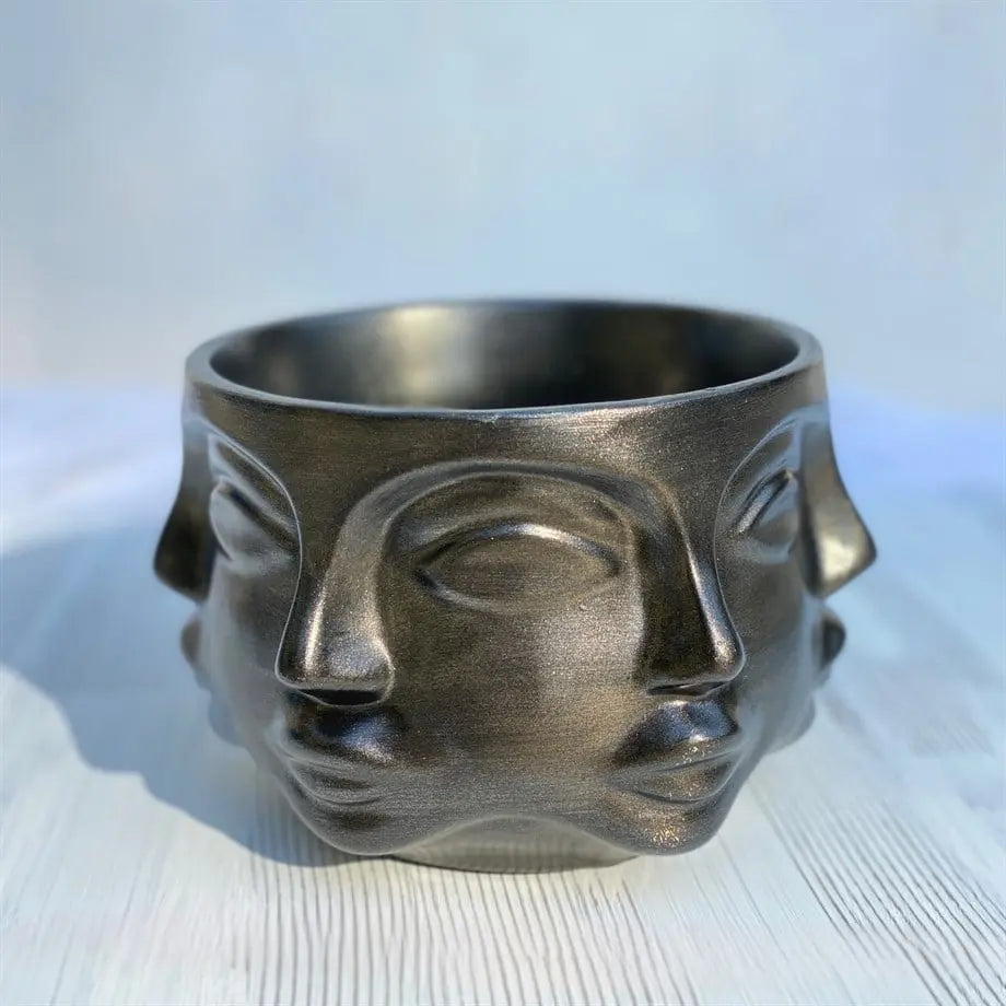 Adler Metallic Black Sculptural Face Planter Decorative Polyester Succulent and Flower Pot Dea'rt İstanbul