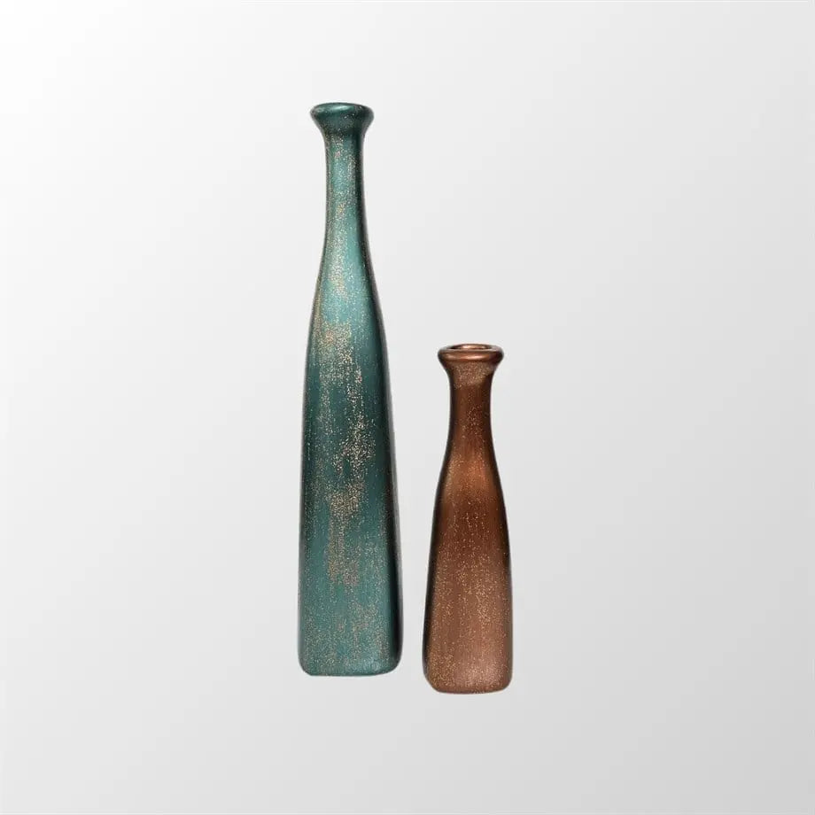 Bakırdan Koleksiyon Collection Glitter Ceramic Bottle Vase Duo 2 Pieces Petrol Green Bronze Copper Bakırdan Collection