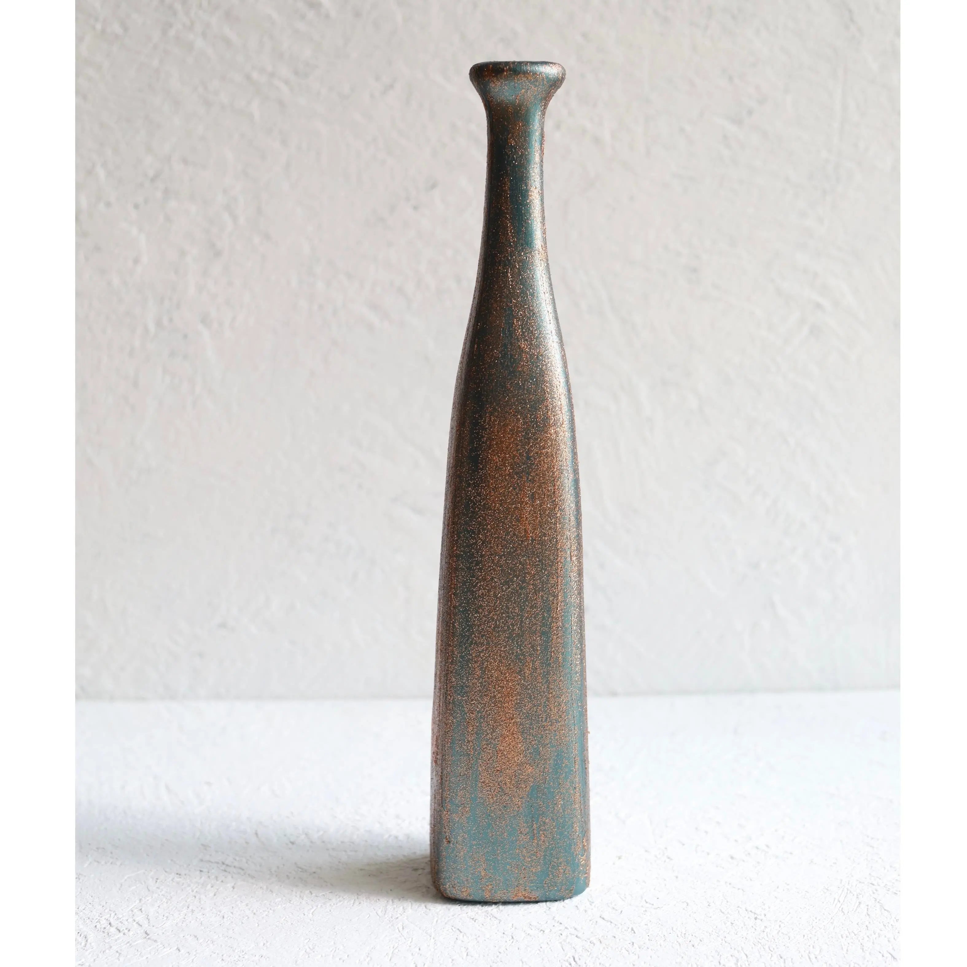 Bakırdan Koleksiyon Collection Luminara Petrol Green Bronze Copper Glimmer Dual Bottle Vase Set Bakırdan Collection