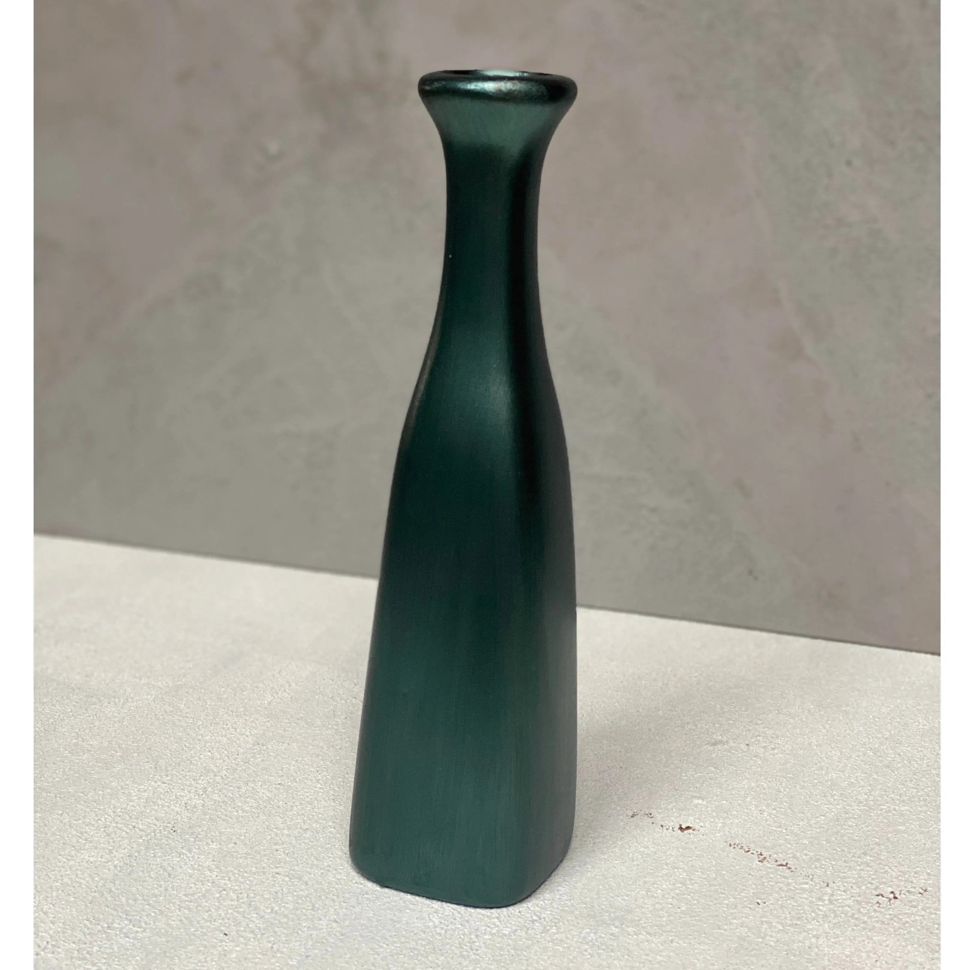 Ahenk Collection Petalia Metallic Petrol Green Handmade Ceramic Short Bottle Vase Ahenk Collection