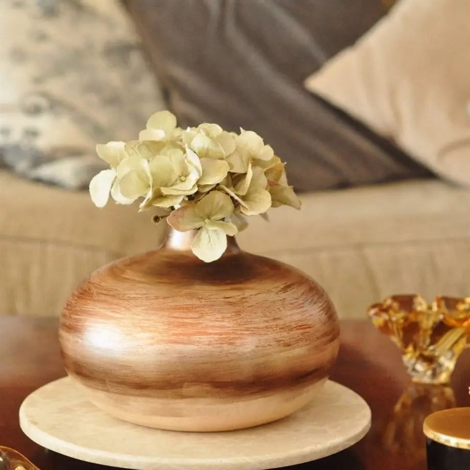 Ahenk Collection Ceramic Flat Vase Cream Brown Copper Tones Ahenk Collection