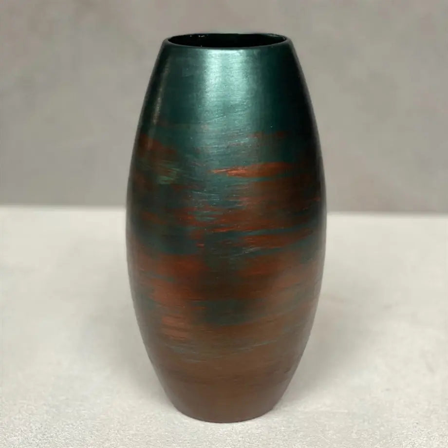 Ahenk Collection Handmade Ceramic Duo Vase Set Petrol Green Brown Copper Ahenk Collection