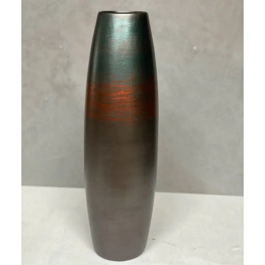 Ahenk Collection Handmade Ceramic Duo Vase Set Petrol Green Brown Copper Ahenk Collection