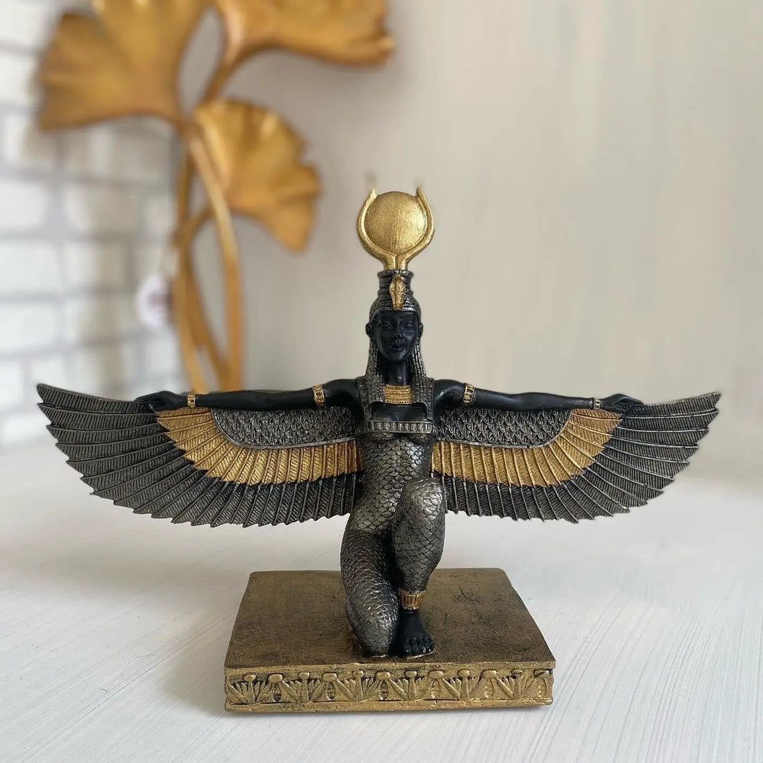 Isis Egyptian Goddess Object Polyester Handmade Black Anthracite Gold 32cm Dea'rt İstanbul