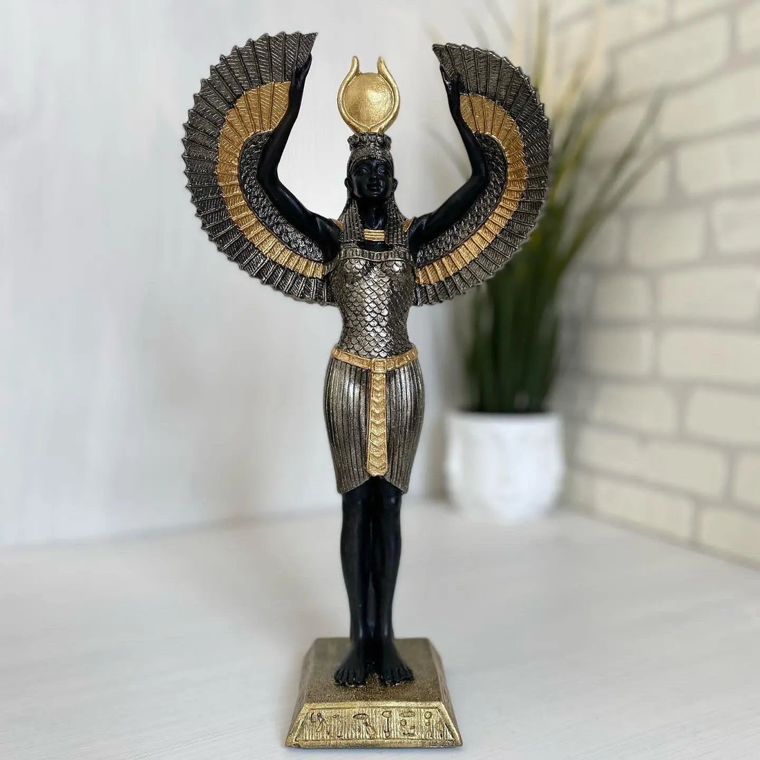 Isis Egyptian Goddess Object Polyester Handmade Black Anthracite Gold 33cm Dea'rt İstanbul