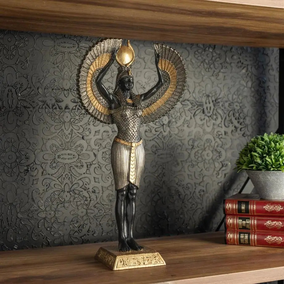 Isis Egyptian Goddess Object Polyester Handmade Black Anthracite Gold 33cm Dea'rt İstanbul