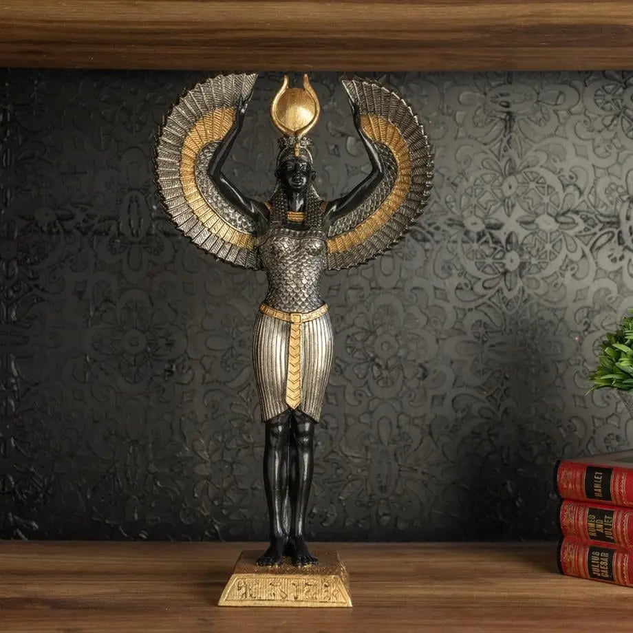 Isis Egyptian Goddess Object Polyester Handmade Black Anthracite Gold 33cm Dea'rt İstanbul