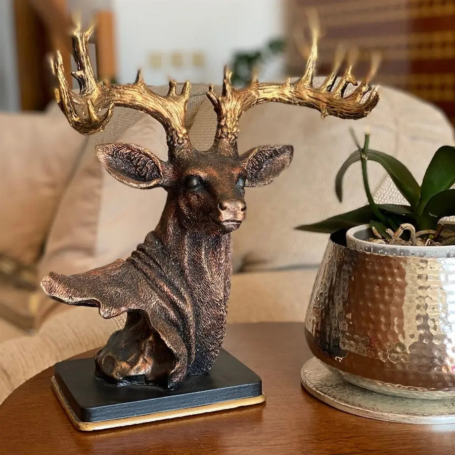 Aurelius Golden Antler Deer Bust Sculpture Dea'rt İstanbul