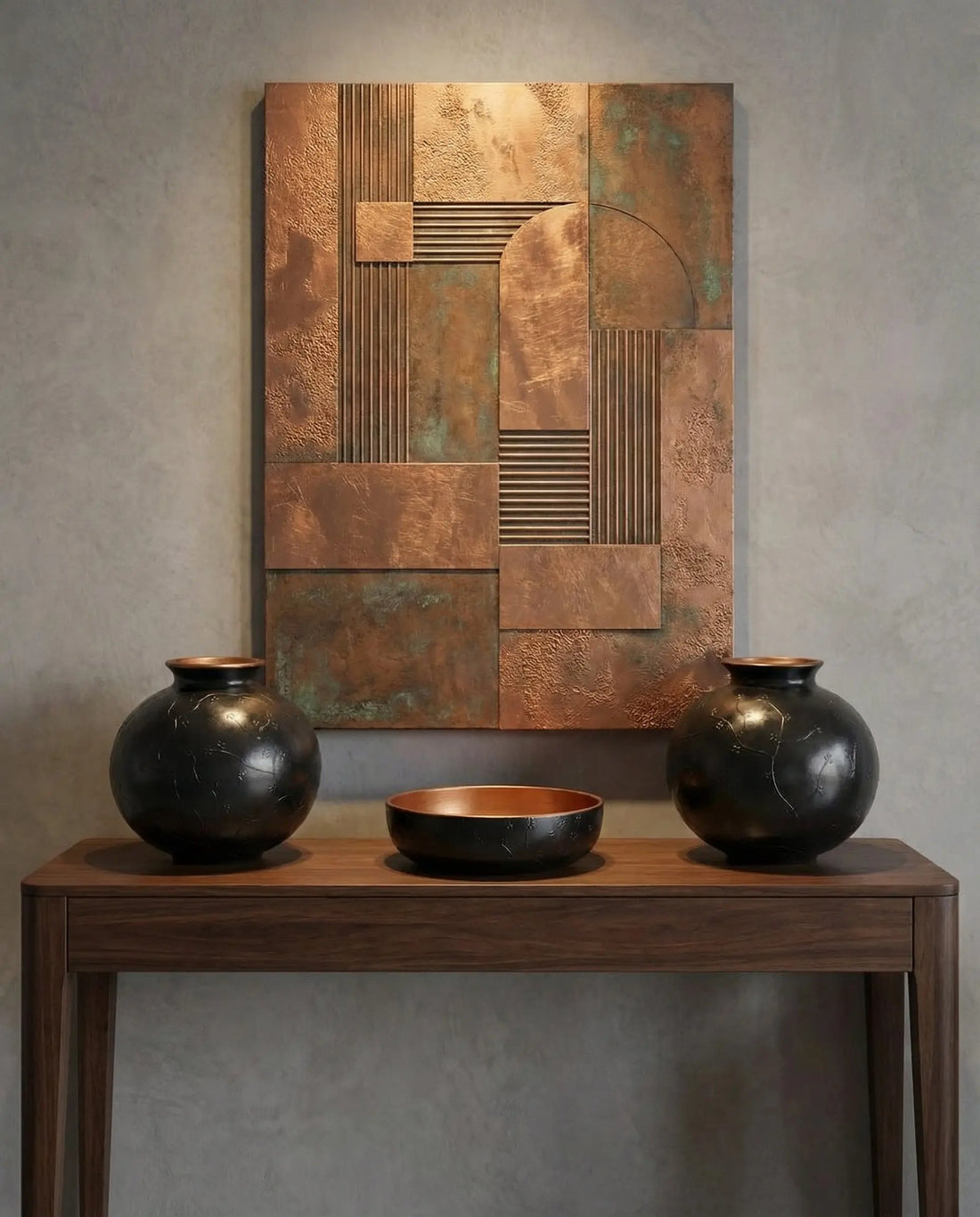 Bakırdan Collection Aura Dual Globe Sculptural Vase Set Matte Black with Copper Interior Bakırdan Collection