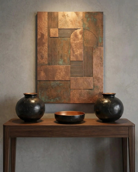 Bakırdan Collection Aura Dual Globe Sculptural Vase Set Matte Black with Copper Interior Bakırdan Collection