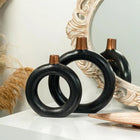 Black White Green Ring Vase Set Handmade Ceramic 2 Piece Dea'rt İstanbul