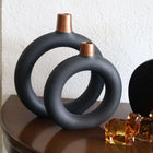 Black White Green Ring Vase Set Handmade Ceramic 2 Piece Dea'rt İstanbul