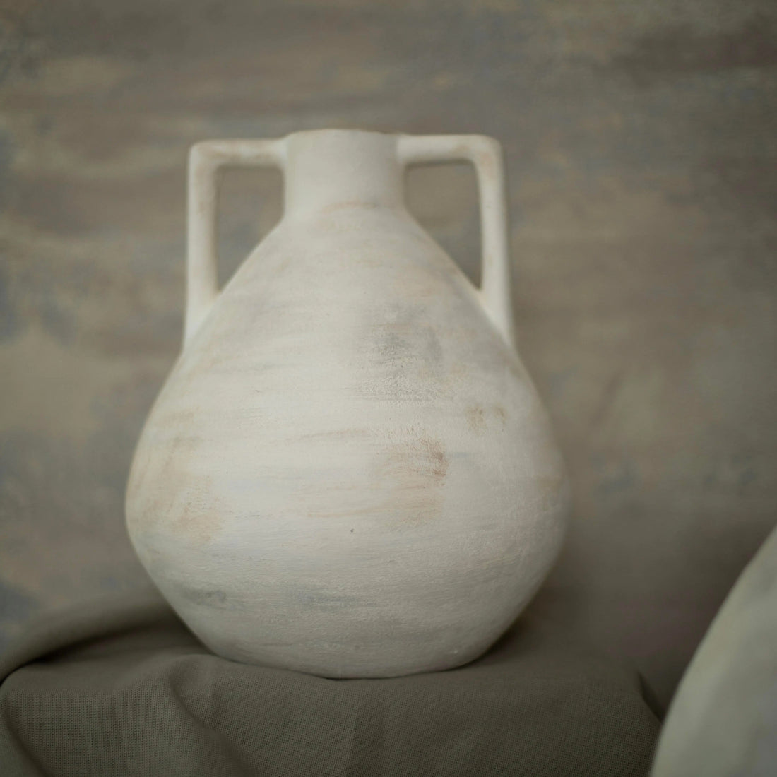 Boho Collection Aegean Heirloom Handmade Amphora Decorative Vase Off White Sand Clay Ceramic Boho Collection