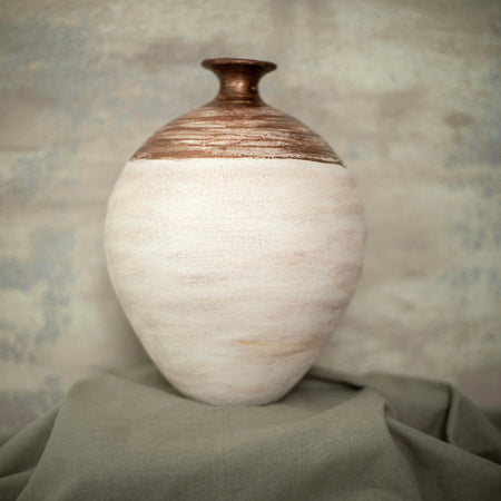 Boho Collection Copper Crest Handmade Large Decorative Vase Off White Sand Clay Copper Ceramic Boho Collection