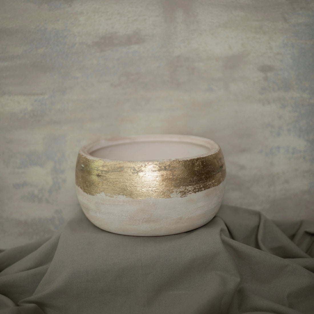 Boho Collection Gilded Horizon Handmade Decorative Bowl Vase Aged Off White Ceramic Boho Collection