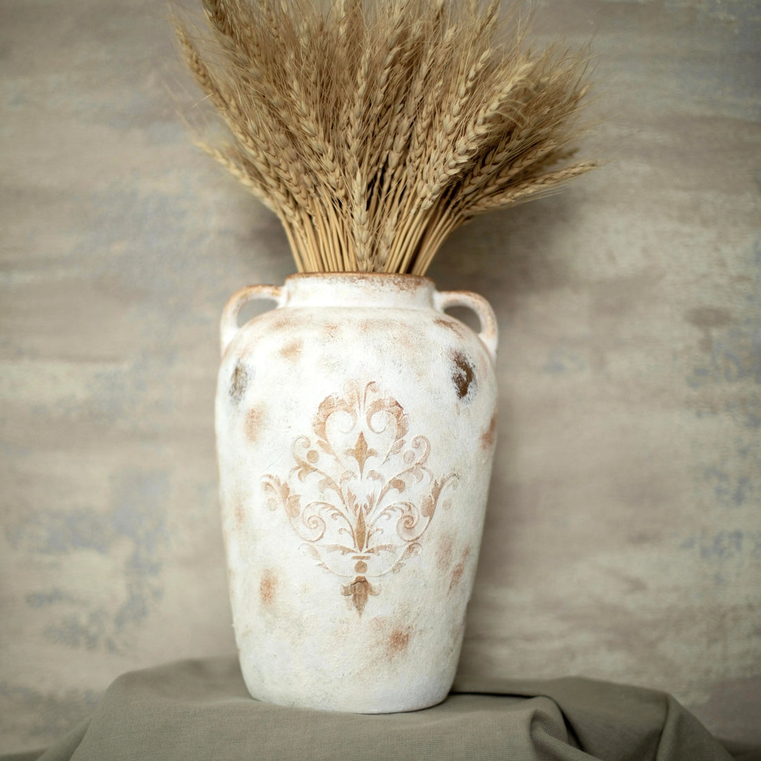 Boho Collection Terra Fleur Handmade Amphora Decorative Vase Aged Off White Ceramic Boho Collection