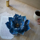 Handmade Celestia Blue Lotus Bloom Duo with Antique Gold Accents Dea'rt İstanbul