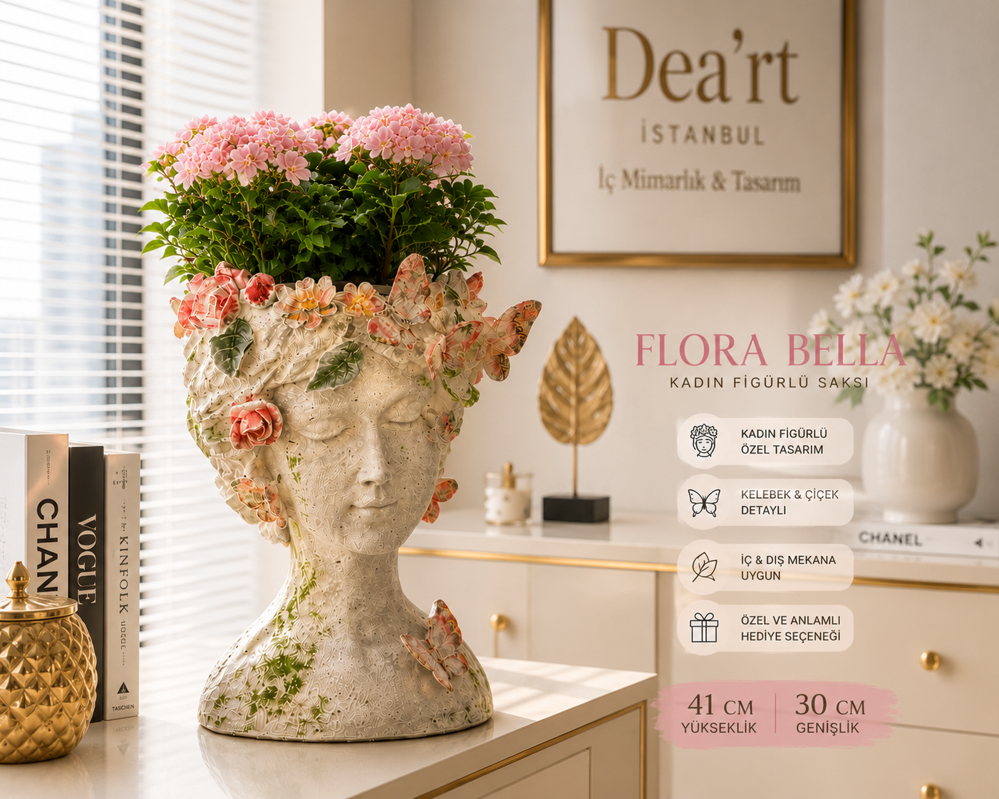 Flora Bella Kadın Figürlü Saksı Deart İstanbul