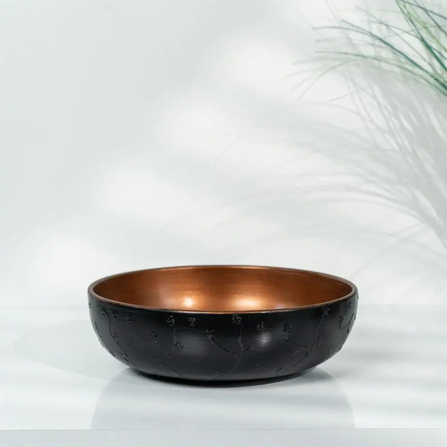 Bakırdan Collection Aura Dual Globe Sculptural Vase Set Matte Black with Copper Interior Bakırdan Collection