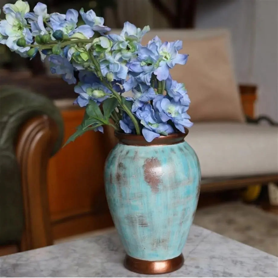 Bakırdan Collection Aura Turquoise Sculptural Vase Handmade Ceramic with Copper Undertones Bakırdan Collection