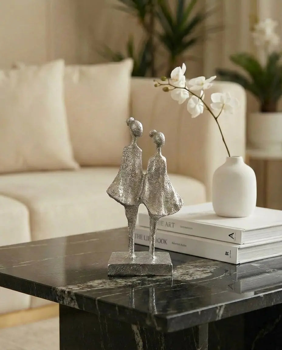 Denge İkili Soyut Figür El Yapımı Polyester Dekoratif Obje Gümüş Dea'rt İstanbul