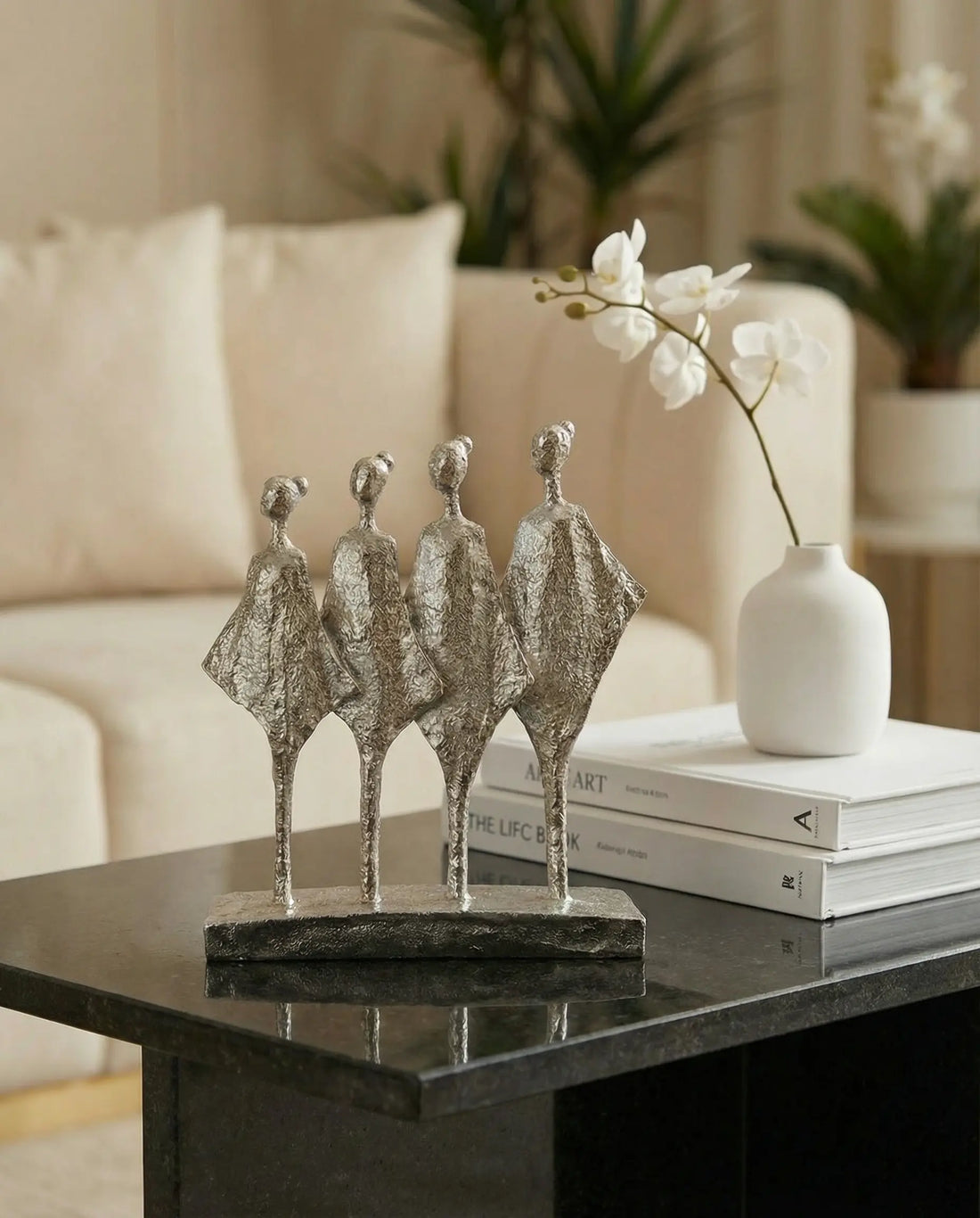 Denge Dörtlü Soyut Figür El Yapımı Polyester Dekoratif Obje Gümüş 30cm Dea'rt İstanbul