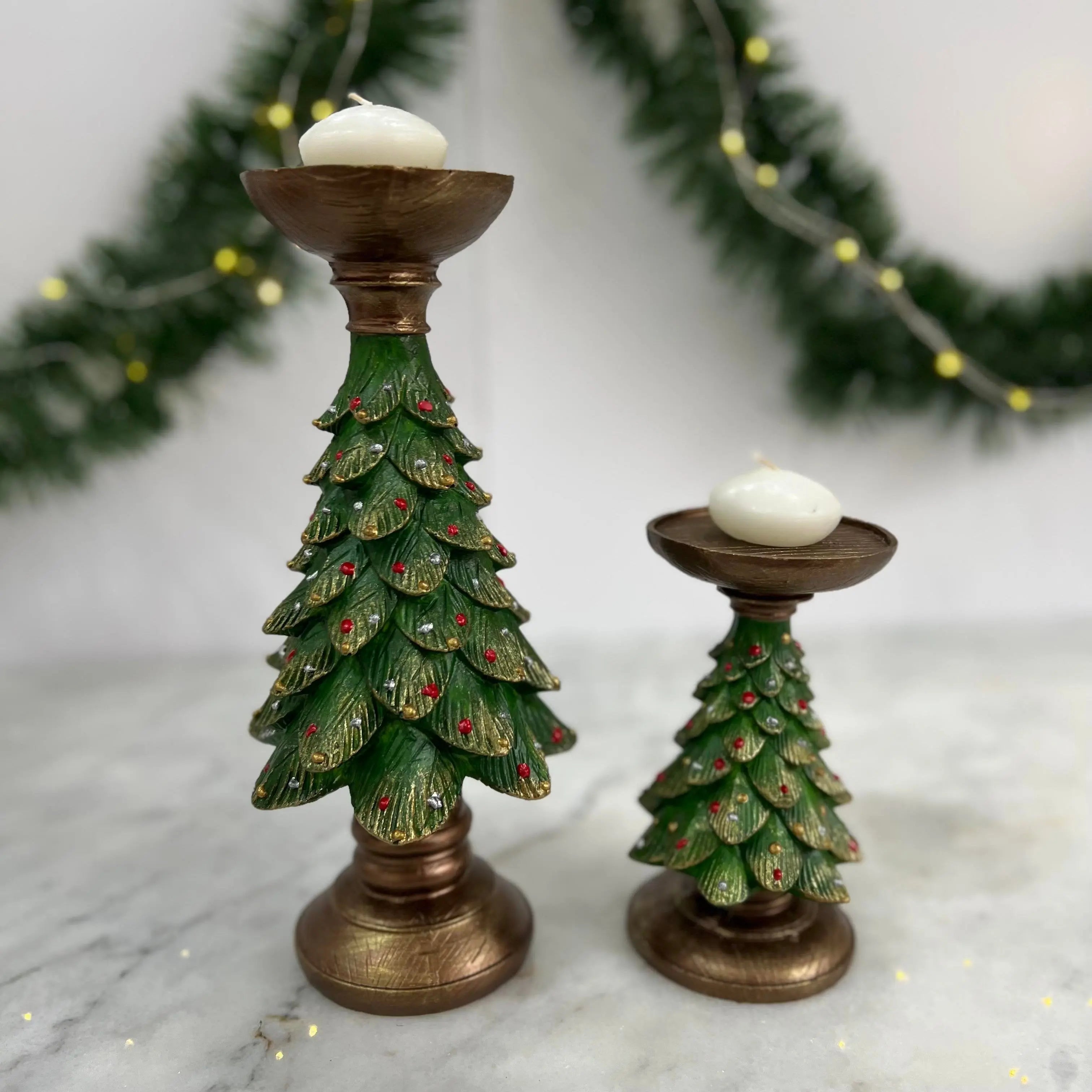 Handmade Everpine Lumina Tree Candleholder Duo Gold Silver Green Christmas Decor Dea'rt İstanbul