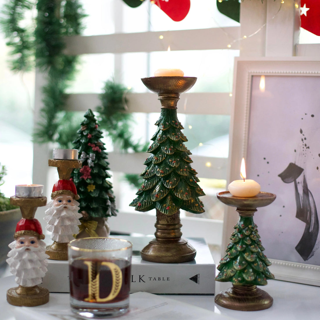 Handmade Everpine Lumina Tree Candleholder Duo Gold Silver Green Christmas Decor Dea'rt İstanbul