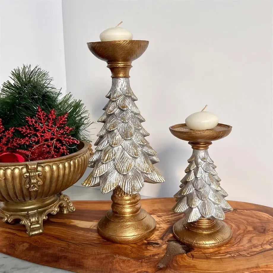 Handmade Everpine Lumina Tree Candleholder Duo Gold Silver Green Christmas Decor Dea'rt İstanbul