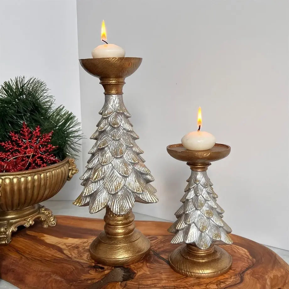 Handmade Everpine Lumina Tree Candleholder Duo Gold Silver Green Christmas Decor Dea'rt İstanbul