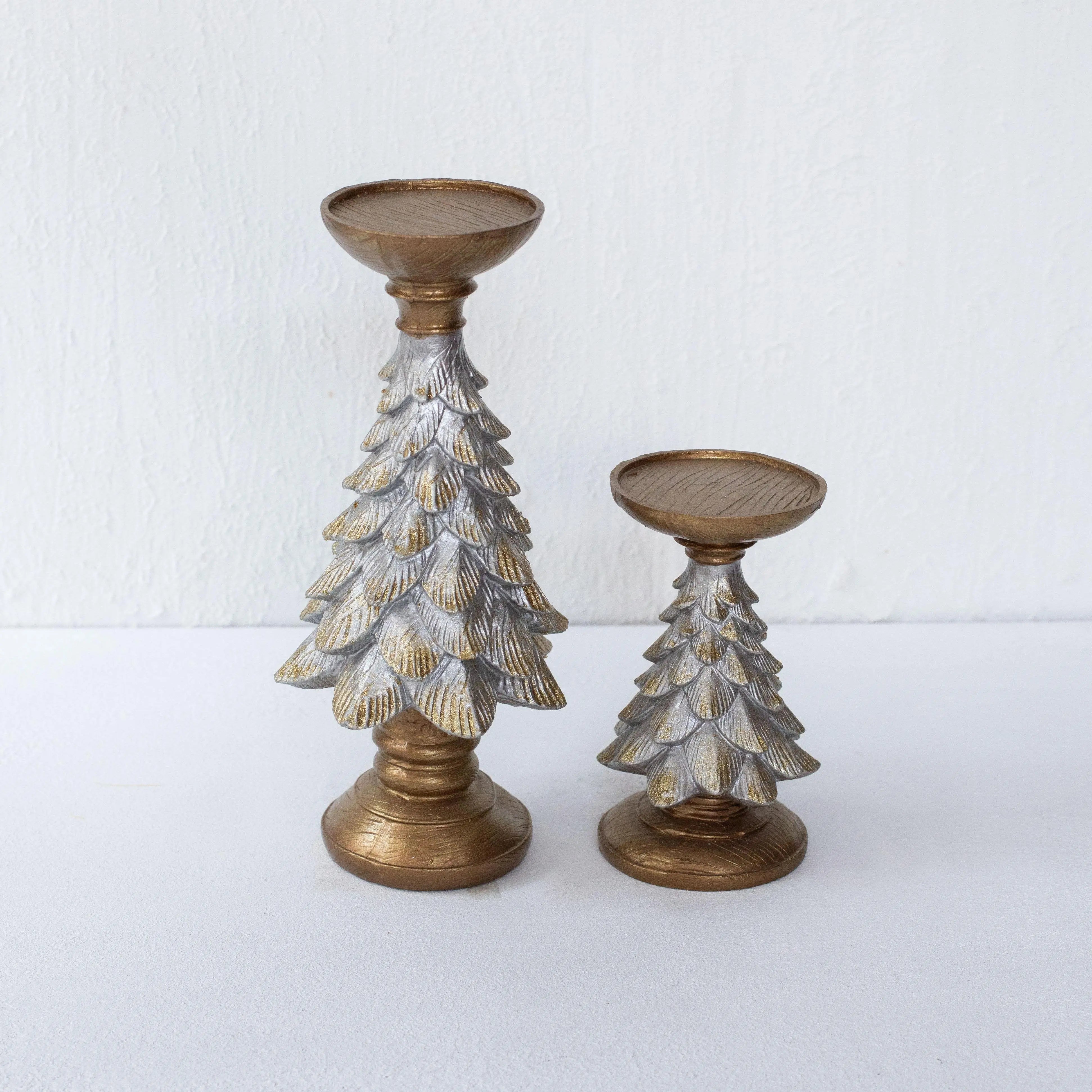 Handmade Everpine Lumina Tree Candleholder Duo Gold Silver Green Christmas Decor Dea'rt İstanbul