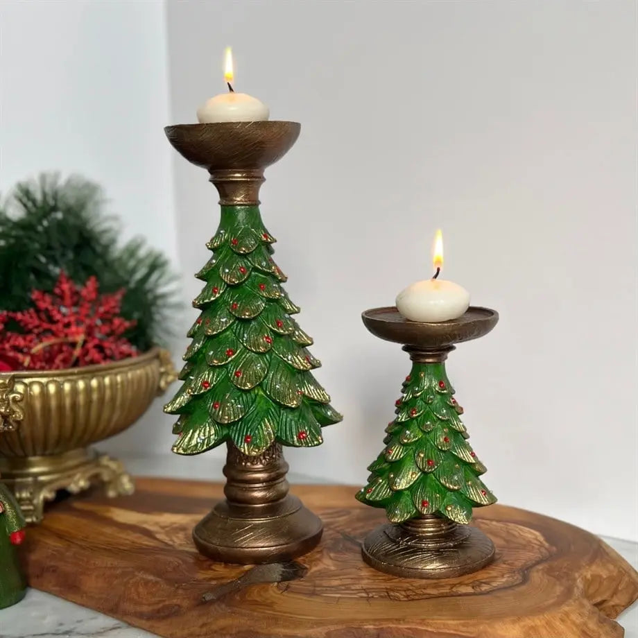 Handmade Everpine Lumina Tree Candleholder Duo Gold Silver Green Christmas Decor Dea'rt İstanbul