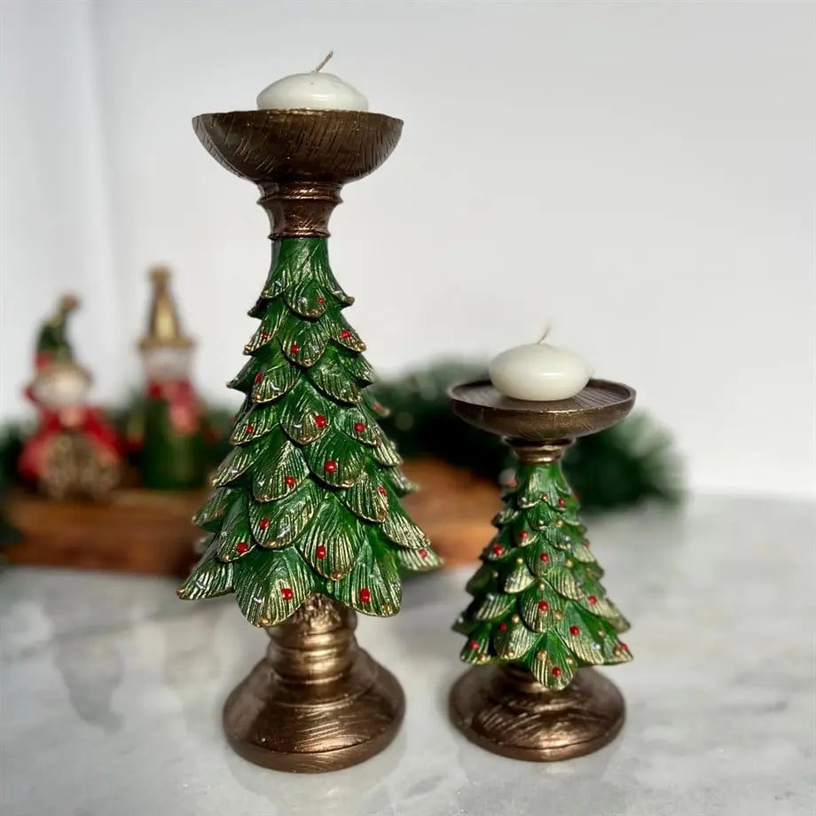 Handmade Everpine Lumina Tree Candleholder Duo Gold Silver Green Christmas Decor Dea'rt İstanbul