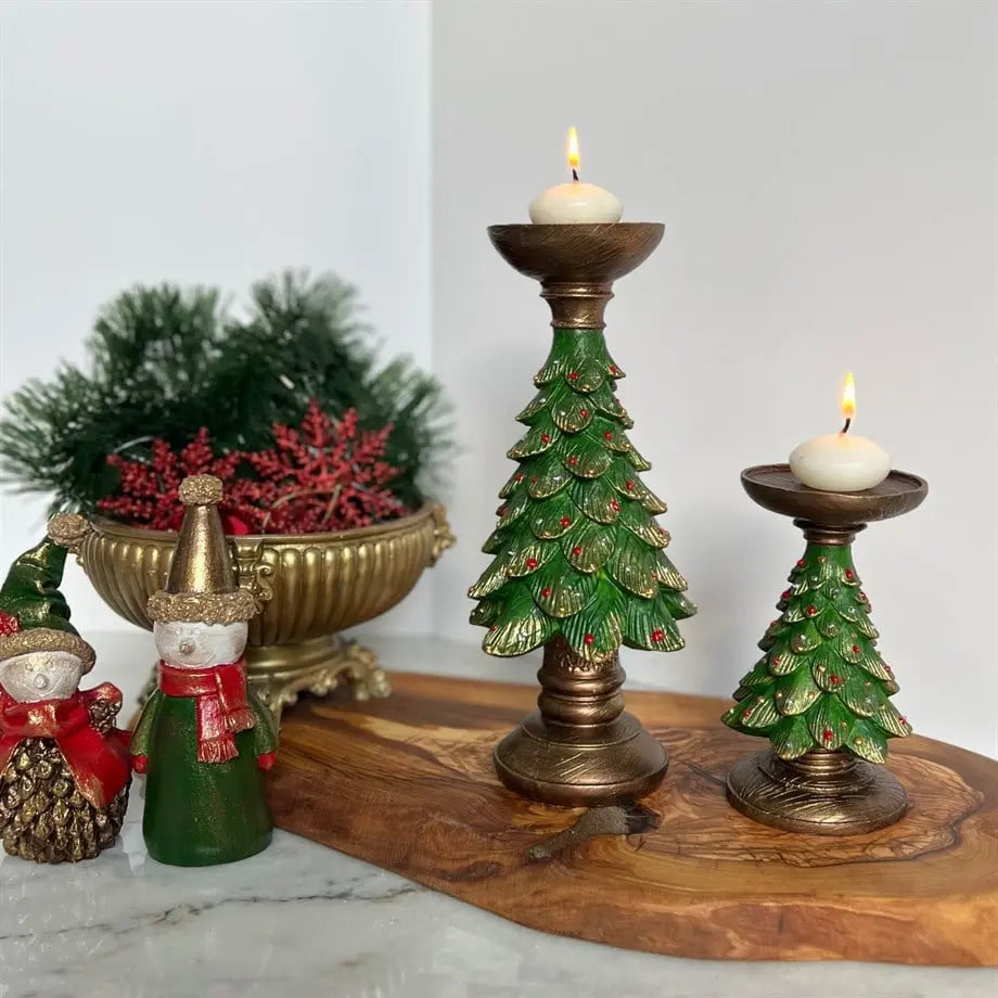 Handmade Everpine Lumina Tree Candleholder Duo Gold Silver Green Christmas Decor Dea'rt İstanbul