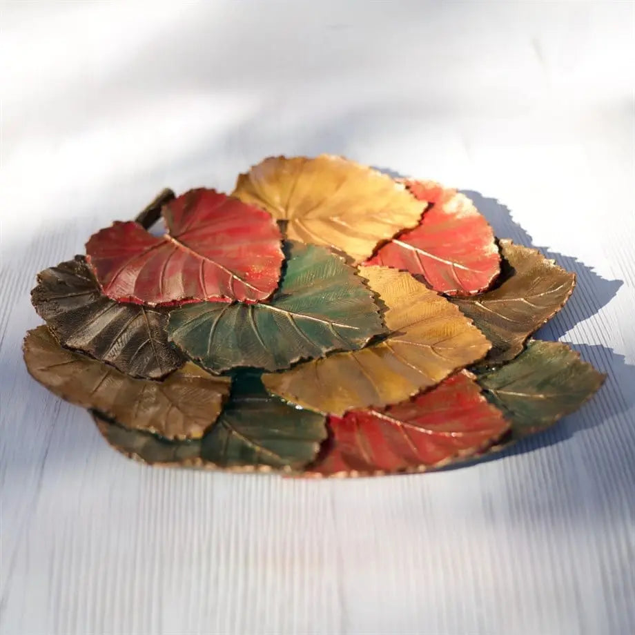 Four Seasons Leaf Harmony Handmade Resin Tray with Gold Accents Decorative Centerpiece Dea'rt İstanbul