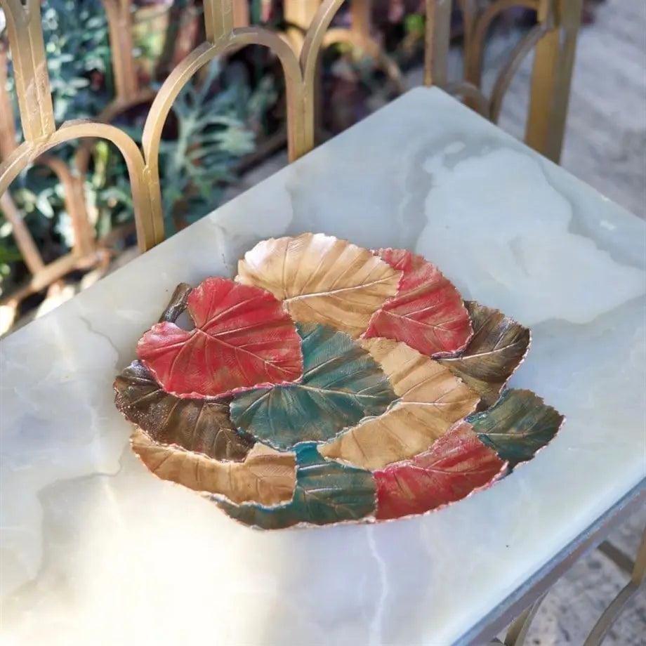 Four Seasons Leaf Harmony Handmade Resin Tray with Gold Accents Decorative Centerpiece Dea'rt İstanbul