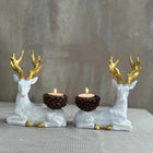 Handmade Artistic Gold Detail Reindeer Candleholder Duo Christmas New Year Winter Decor Dea'rt İstanbul