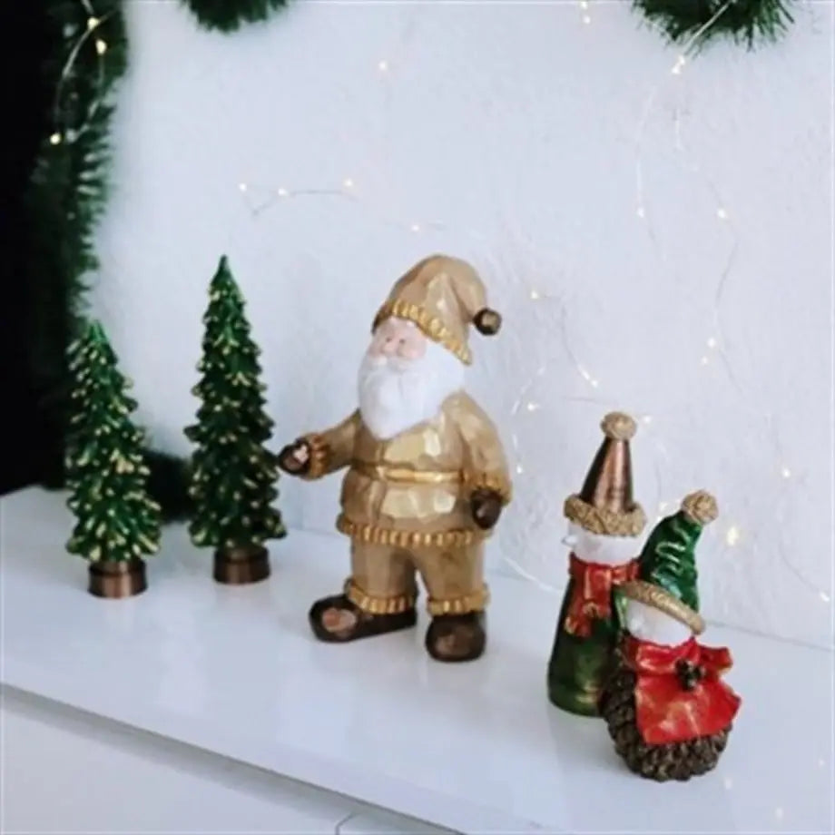 Golden Santa Figurine Hand Painted Christmas Decor Decorative Polyester Dea'rt İstanbul