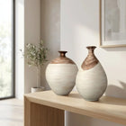 Boho Collection Copper Crest Handmade Large Decorative Vase Off White Sand Clay Copper Ceramic Boho Collection