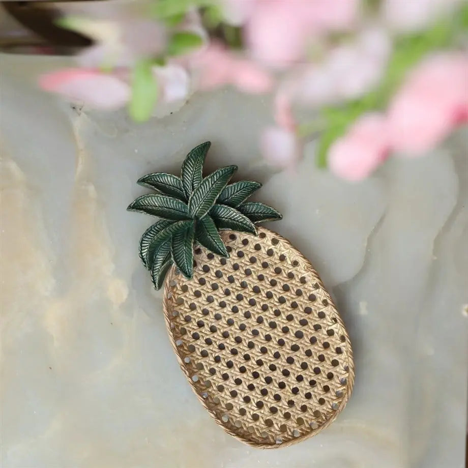 Hazera Handmade Pineapple Decorative Tray with Cane Weave Texture Tropical Home Decor Dea'rt İstanbul