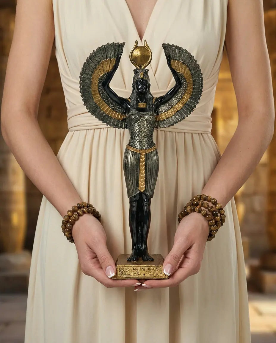 Isis Egyptian Goddess Object Polyester Handmade Black Anthracite Gold 33cm Dea'rt İstanbul