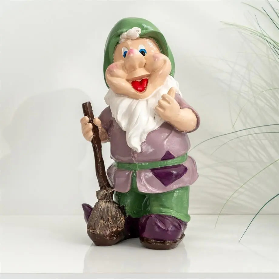 Joyful Broomkeeper Handmade Premium Garden Gnome Sculpture Dea'rt İstanbul