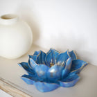 Handmade Aegean Blue Lotus Table Sculpture with Antique Gold Accents Dea'rt İstanbul