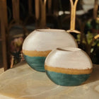 Margarita Tides Handmade Globe Ceramic Vase Duo Pearl Ivory Gold Band Petrol Green Dea'rt İstanbul