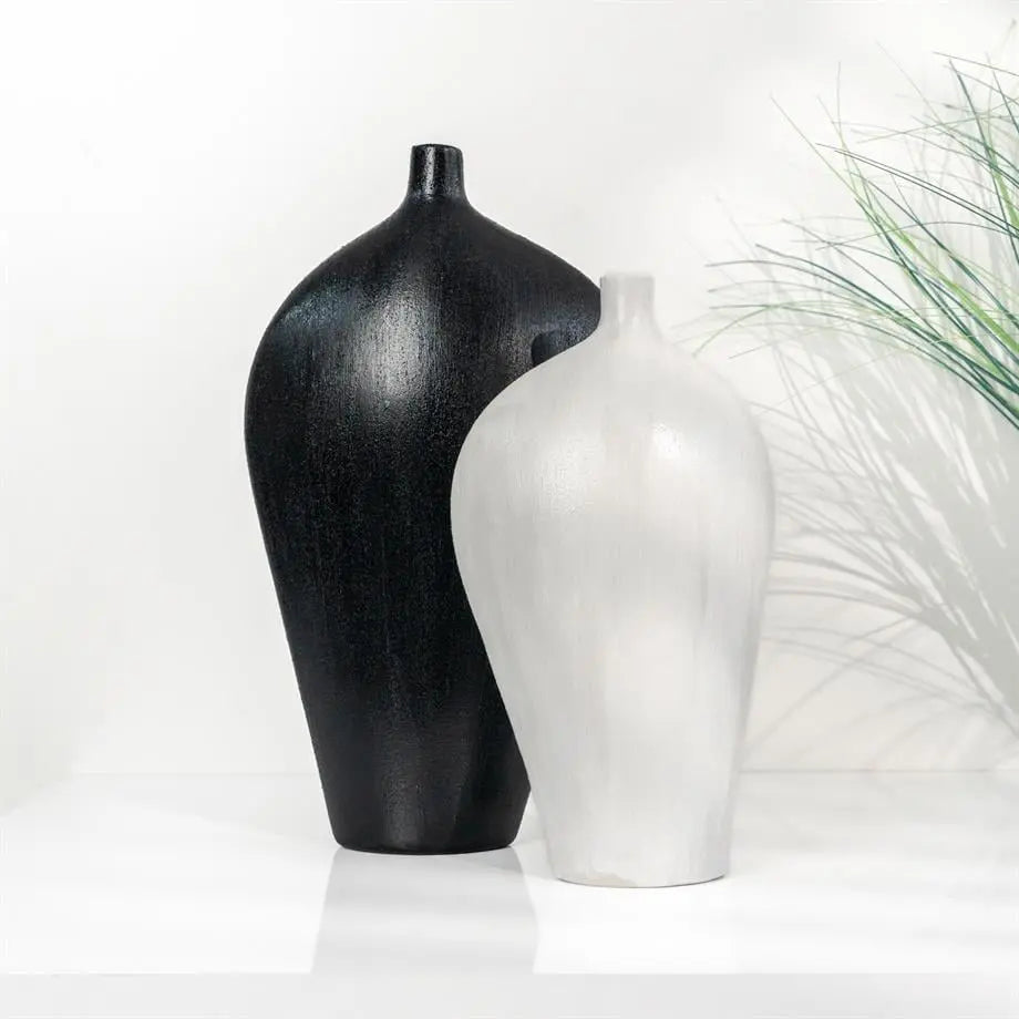 Minimal Collection Modern Sculptural Vase Pair Matte Black and White Handmade Ceramic Minimal Collection