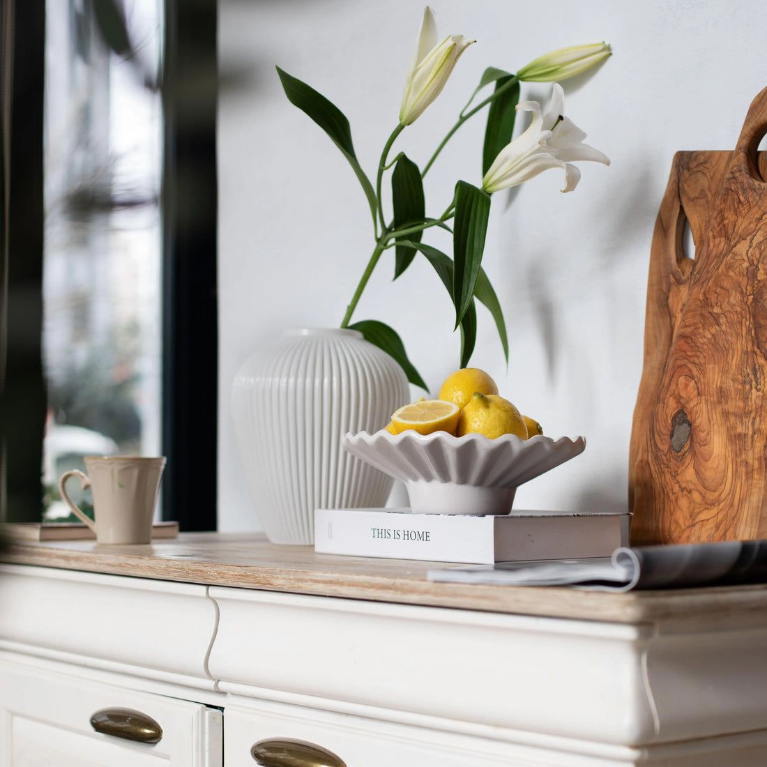 Moderna Hera Handmade Design Ripple Pedestal Plate Soft White Ceramic Moderna Collection