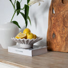 Moderna Hera Handmade Design Ripple Pedestal Plate Soft White Ceramic Moderna Collection