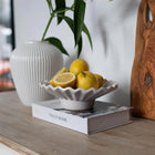 Moderna Hera Handmade Design Ripple Pedestal Plate Soft White Ceramic Moderna Collection