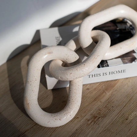 Moderna Ivory Handmade Design Triple Ring Chain Link Sculpture Ceramic Object Moderna Collection